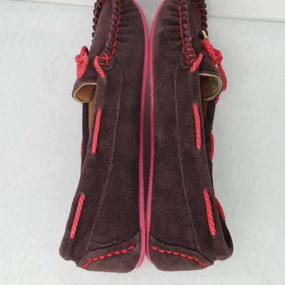 Dije Womens Brown Suede Slip On Mocassins With Red Accents Sz 10 EUC - Picture 6 of 9